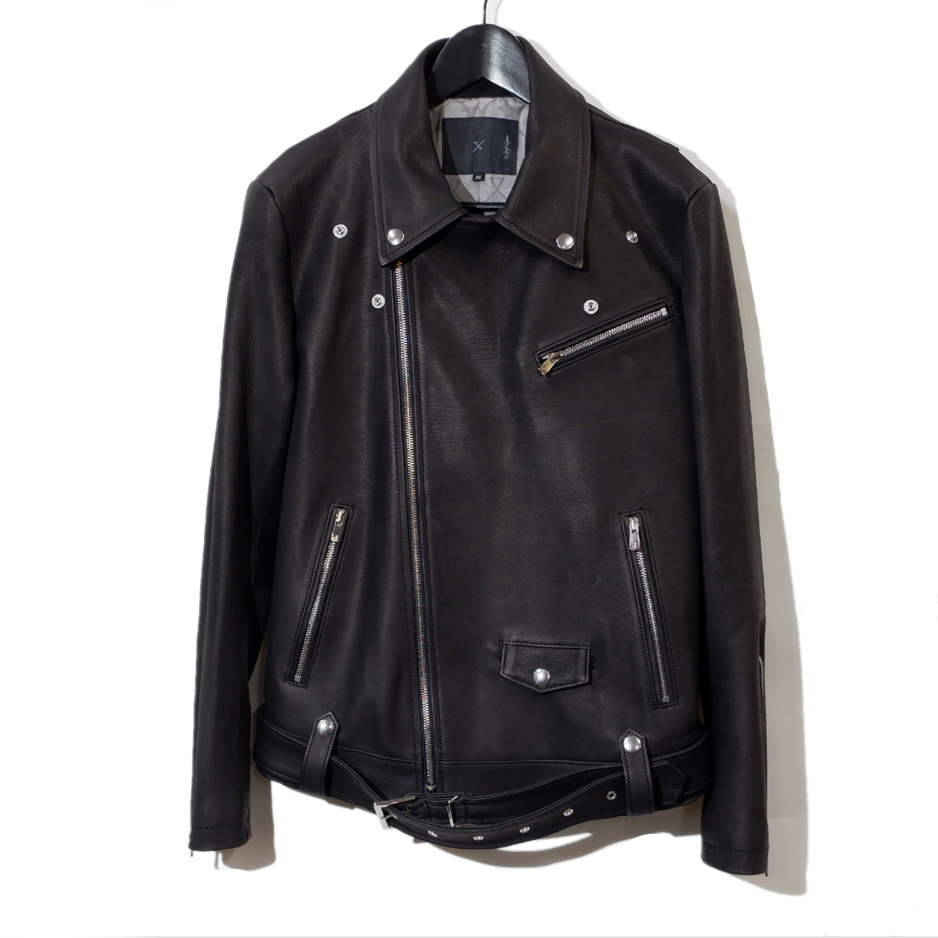 Calf Belted W Riders Jacket / BLACK