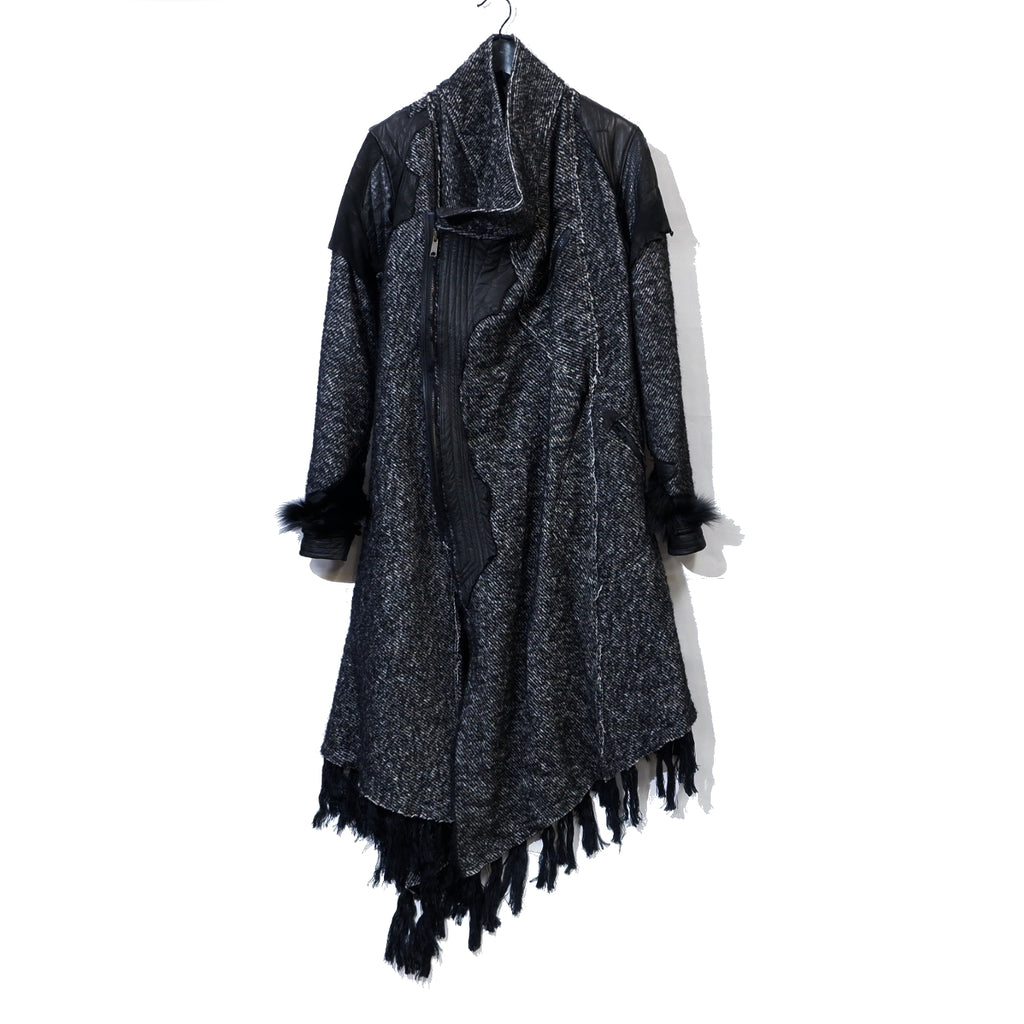 Shohei Takamiya Tweed Leather Changing Wrap Coat / GRAY – ANRE-R SALON