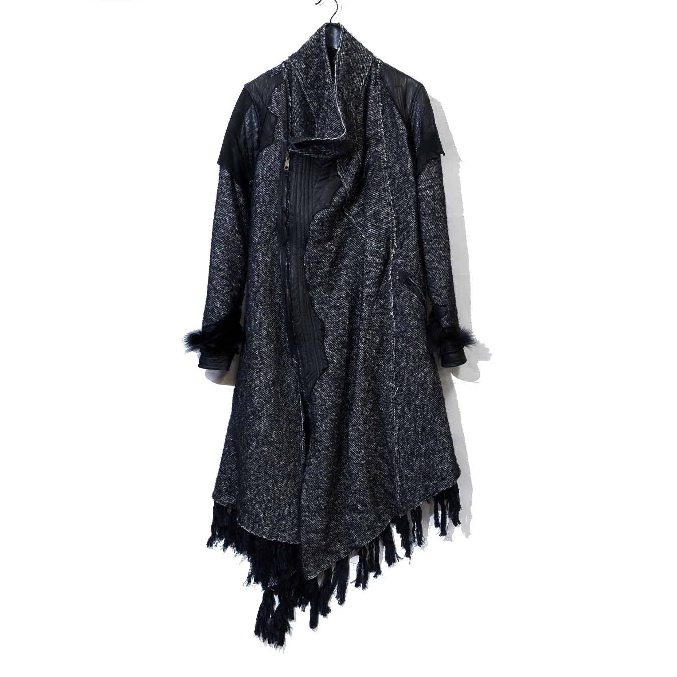 Tweed Leather Changing Wrap Coat / GRAY