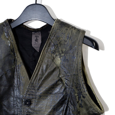 Coating Leather Military Long Vest / KHAKI