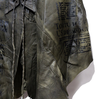 Coating Leather Military Long Vest / KHAKI