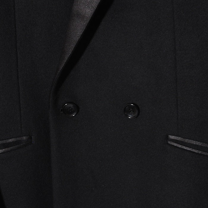 Cashmere wool semi-double long coat / BLACK