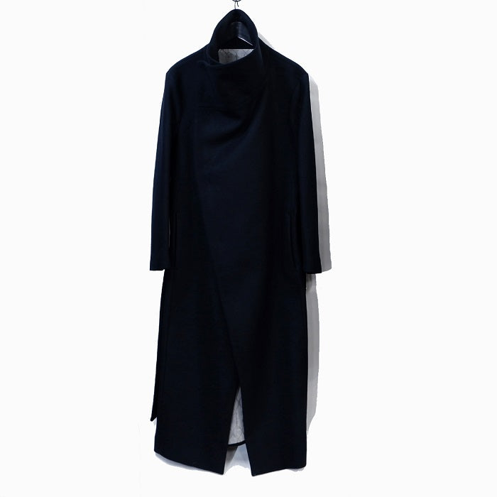 Beaver Wool High Color Wrap Maxi Coat / BLACK