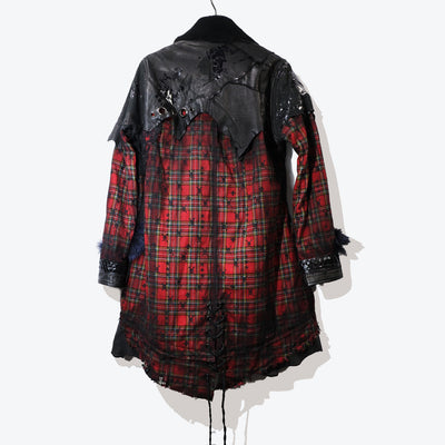 RED CHECK LEATHER CHANGING COAT / RED