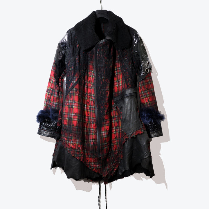 Roen × Shohei Takamiya RED CHECK LEATHER CHANGING COAT / RED