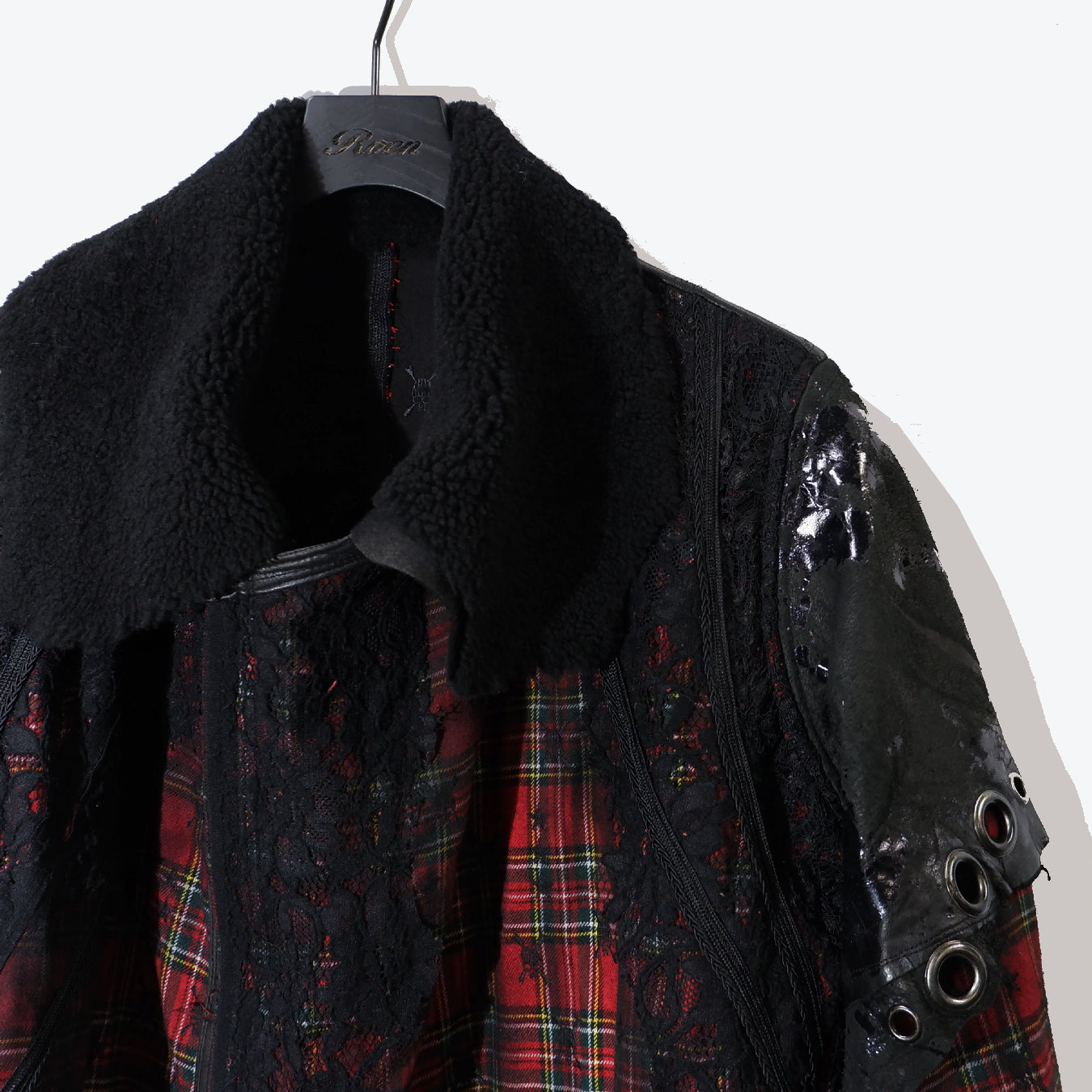 RED CHECK LEATHER CHANGING COAT / RED