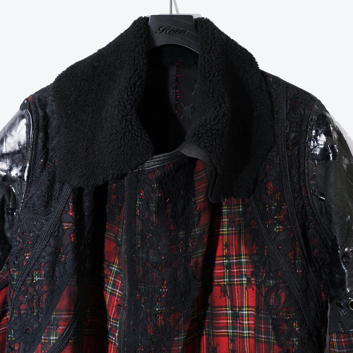 Roen × Shohei Takamiya RED CHECK LEATHER CHANGING COAT / RED