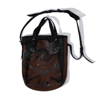 Leather Skull Print Shoulder Bag / BROWN