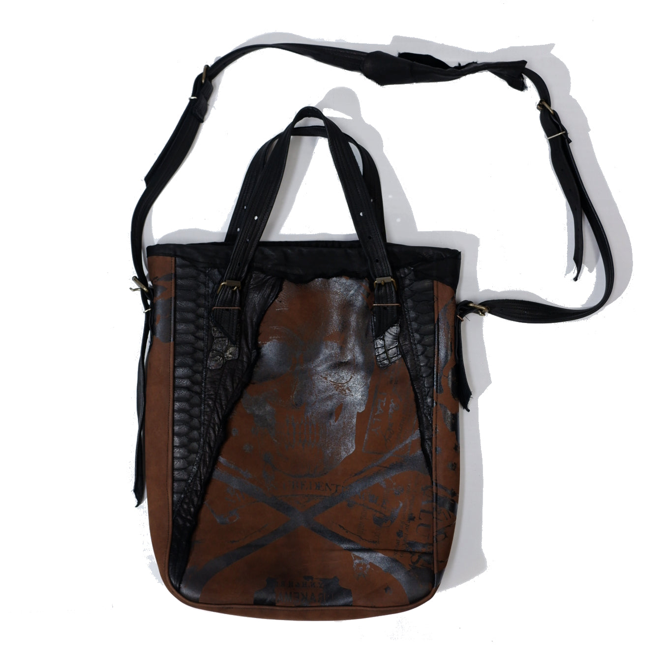 Leather Skull Print Shoulder Bag / BROWN