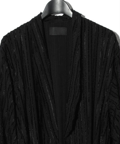 Cut Jacquard Striped Long Shirt Gown / BLACK